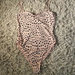 Boohoo Dalmatian print pink and black tank bodysuit